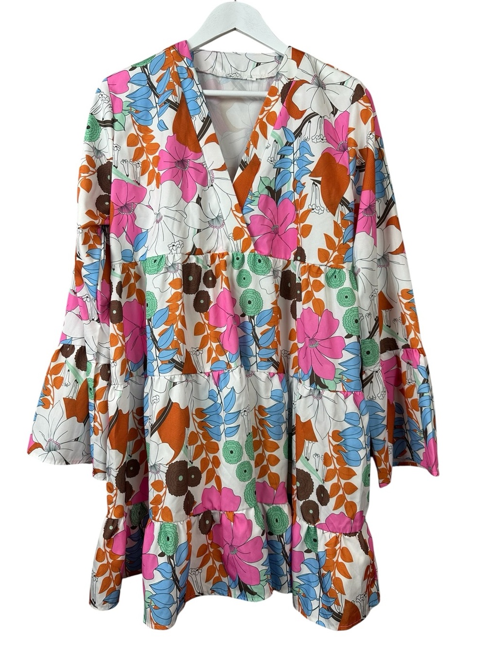 Shein Floral Lightweight Bell Sleeve Sheath Dress Women Sz L